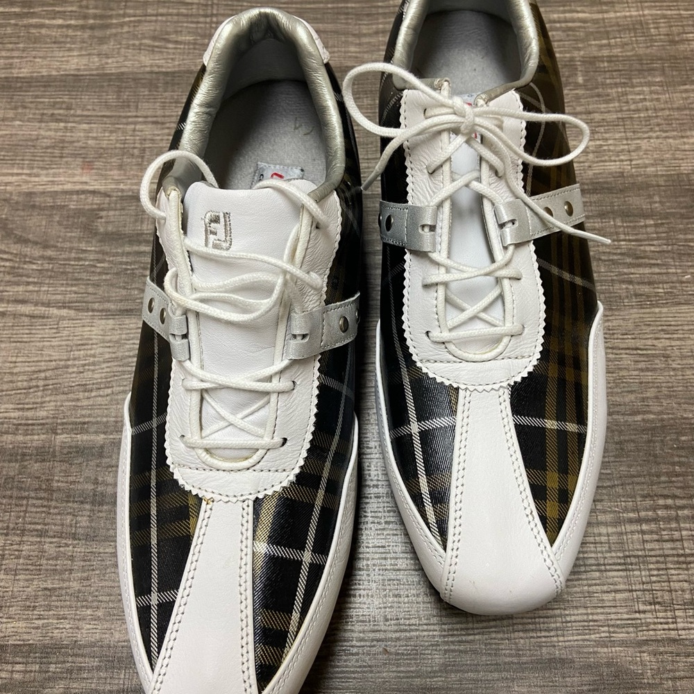FootJoy White and Black Plaid Athletic Shoes